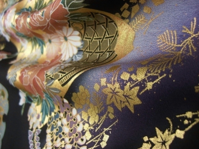 【トールサイズ・背の高い方】　黒留袖レンタル58　（京友禅創作黒留袖/雪輪に花絵札文様）8