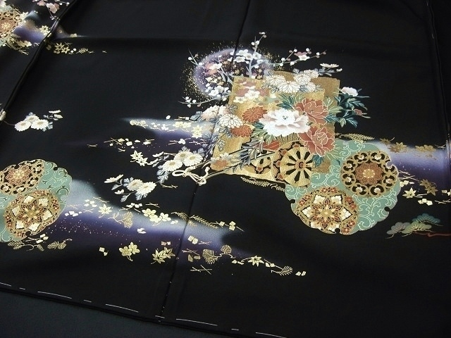 【トールサイズ・背の高い方】　黒留袖レンタル58　（京友禅創作黒留袖/雪輪に花絵札文様）9