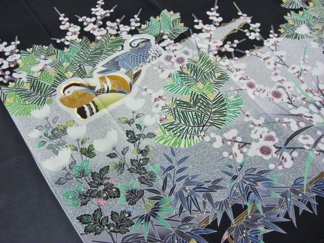 逸品黒留袖レンタル38　羽田工房謹製「水辺の風景・鴛鴦」4
