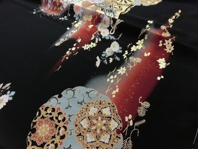 黒留袖レンタル96 (創作黒留袖/雪輪に花絵札文様/新色 )7