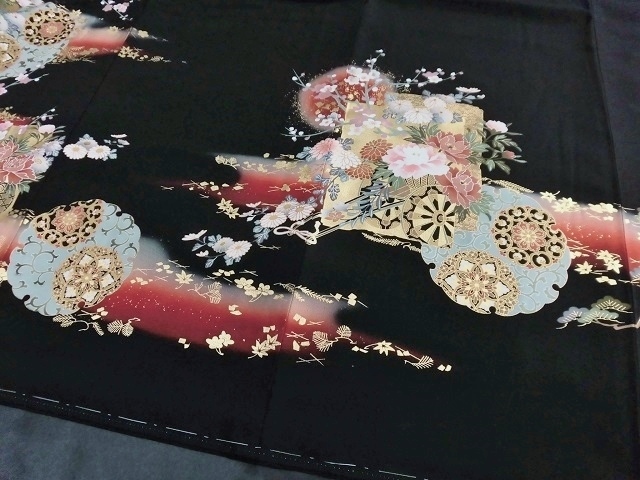 黒留袖レンタル96 (創作黒留袖/雪輪に花絵札文様/新色 )9